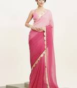 Pink sequin chiffon festival saree with designer blouse