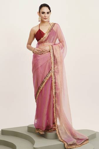Pink sequin tissue saree party wear collection with blouse