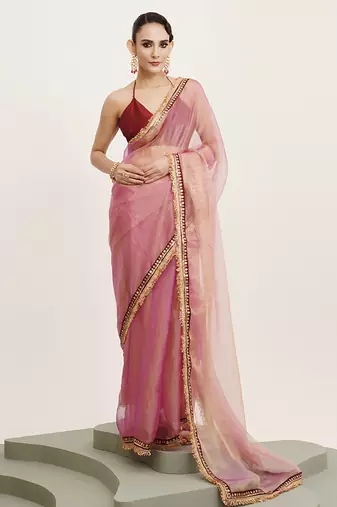 Pink sequin tissue saree party wear collection with blouse
