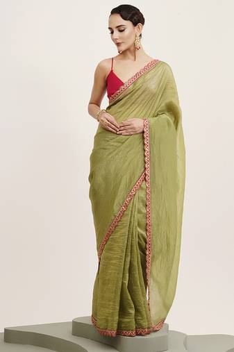Green sequin tissue saree designer wedding wear with blouse