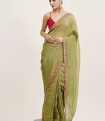 Green sequin tissue saree designer wedding wear with blouse