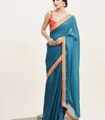 Teal sequin chiffon saree festive collection with blouse