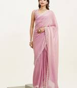 Pink beads & stones silk saree for wedding look with blouse