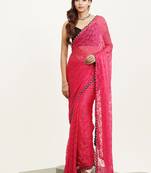 Pink beads brasso saree designer occasion wear with blouse