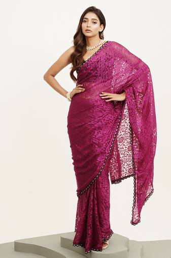 Purple beads brasso saree for festive occasions with blouse