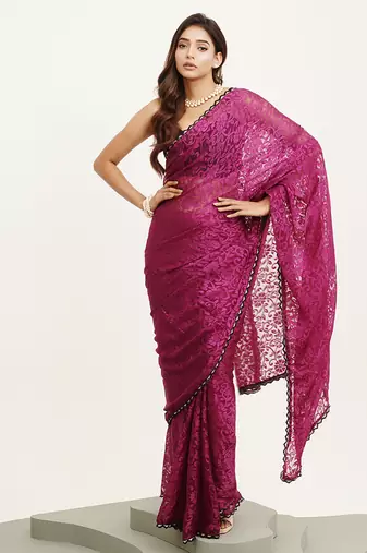 Purple beads brasso saree for festive occasions with blouse