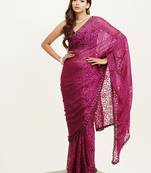 Purple beads brasso saree for festive occasions with blouse