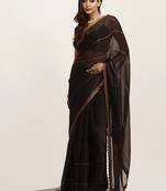 Black beads organza saree with border and blouse