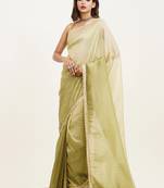 Green sequin chiffon saree for women daily/festival use with blouse