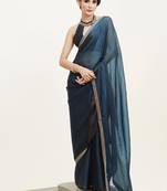 Teal satin saree with stones work festive wear with blouse