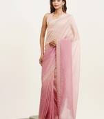 Pink tissue saree with beads & stones embellishment and blouse