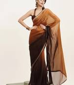 Brown chiffon saree with beads work party wear with blouse