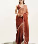 Rust satin saree with designer beads work and blouse