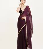 Purple chiffon saree with beads embellishment and blouse