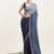 Blue satin saree with beads embellishment for events with blouse