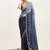 Blue satin saree with beads embellishment for events with blouse