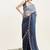 Blue satin saree with beads embellishment for events with blouse