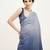 Blue satin saree with beads embellishment for events with blouse