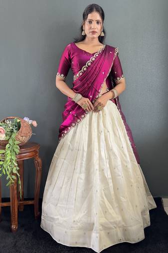 Wine Tissue Silk Embroidery Lehehga Choli Set