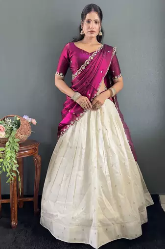 Wine Tissue Silk Embroidery Lehehga Choli Set