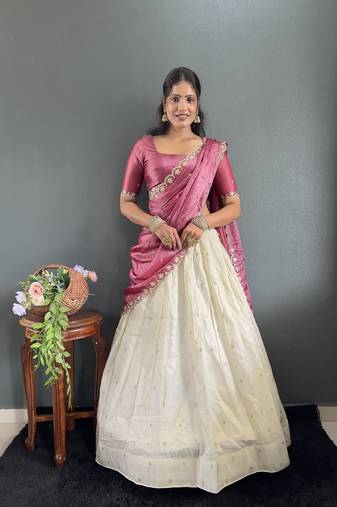 Pink Tissue Silk Embroidery Lehehga Choli Set