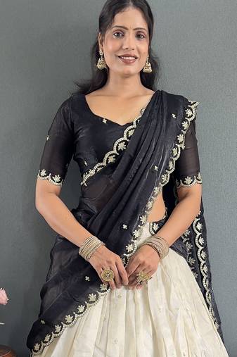 Black Tissue Silk Embroidery Lehehga Choli Set
