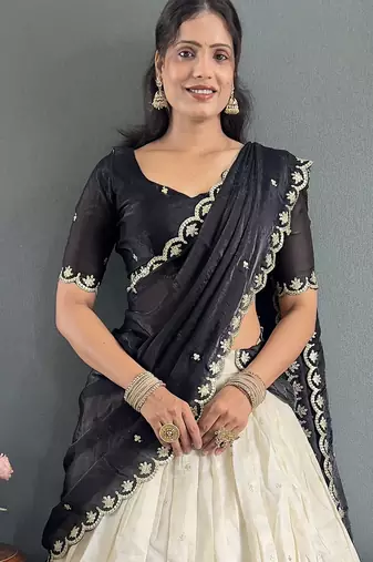 Black Tissue Silk Embroidery Lehehga Choli Set