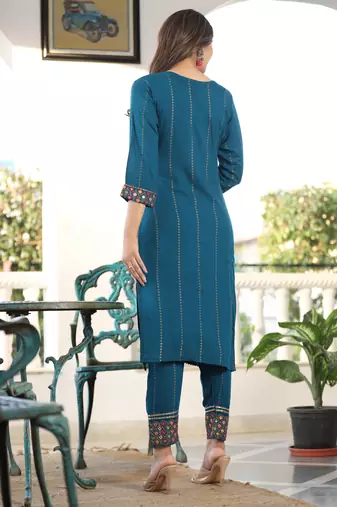 Women's Rayon Solid Ethnic Designer A-Line Mirror Work Kurti With Pant & Nazmin Dupatta Set