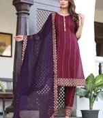 Women's Rayon Solid Ethnic Designer A-Line Mirror Work Kurti With Pant & Nazmin Dupatta Set