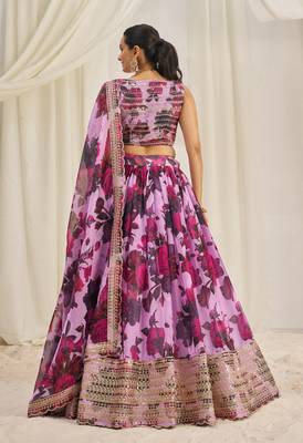 BABY PINK ZARI SEQUINS EMBROIDEREY FLORAL PRINTED ORGANZA LEHENGA CHOLI 6
