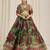 PARROT GREEN ZARI SEQUINS EMBROIDEREY FLORAL PRINTED ORGANZA LEHENGA CHOLI