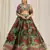 PARROT GREEN ZARI SEQUINS EMBROIDEREY FLORAL PRINTED ORGANZA LEHENGA CHOLI
