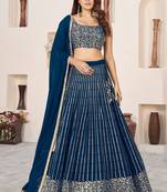BLUE SEQUINS ZARI EMBROIDERED GEORGETTE SEMI STITCHED LEHENGA