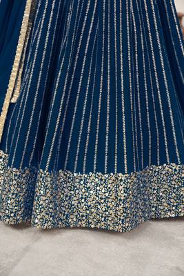 BLUE SEQUINS ZARI EMBROIDERED GEORGETTE SEMI STITCHED LEHENGA 5