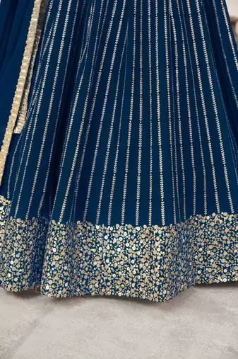 BLUE SEQUINS ZARI EMBROIDERED GEORGETTE SEMI STITCHED LEHENGA