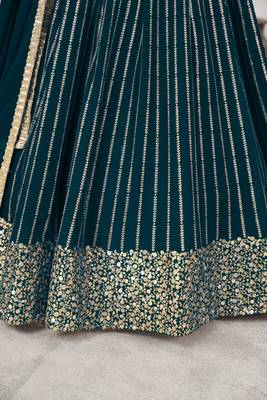 GREEN SEQUINS ZARI EMBROIDERED GEORGETTE SEMI STITCHED LEHENGA 5