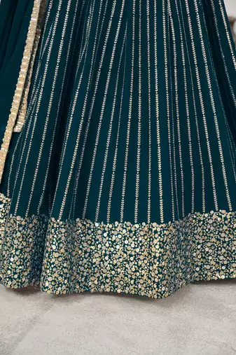 GREEN SEQUINS ZARI EMBROIDERED GEORGETTE SEMI STITCHED LEHENGA