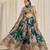 DARK GREEN ZARI SEQUINS EMBROIDERY FLORAL PRINTED ORGANZA LEHENGA CHOLI