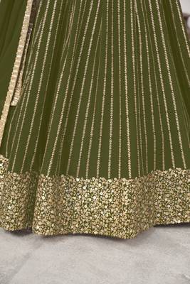 OLIVE SEQUINS ZARI EMBROIDERED GEORGETTE SEMI STITCHED LEHENGA 5