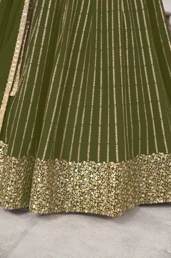 OLIVE SEQUINS ZARI EMBROIDERED GEORGETTE SEMI STITCHED LEHENGA