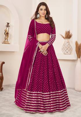 PINK SEQUINS ZARI EMBROIDERED GEORGETTE SEMI STITCHED LEHENGA 1