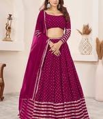 PINK SEQUINS ZARI EMBROIDERED GEORGETTE SEMI STITCHED LEHENGA