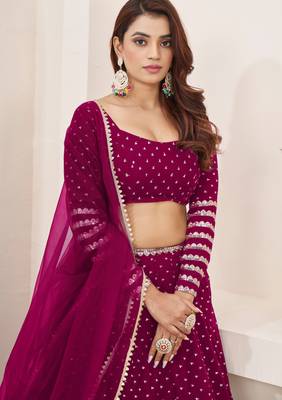 PINK SEQUINS ZARI EMBROIDERED GEORGETTE SEMI STITCHED LEHENGA 2