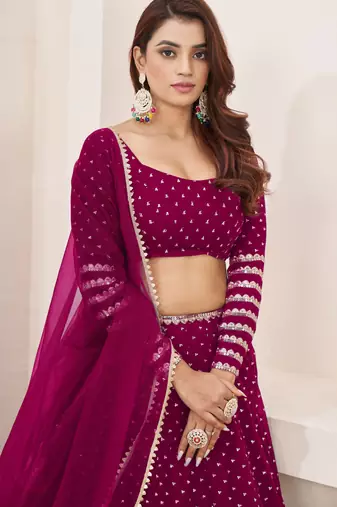 PINK SEQUINS ZARI EMBROIDERED GEORGETTE SEMI STITCHED LEHENGA