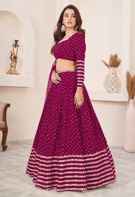 PINK SEQUINS ZARI EMBROIDERED GEORGETTE SEMI STITCHED LEHENGA 4
