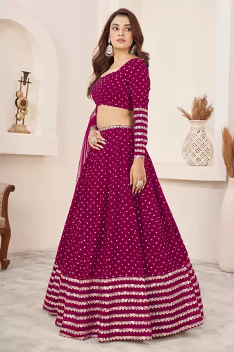 PINK SEQUINS ZARI EMBROIDERED GEORGETTE SEMI STITCHED LEHENGA