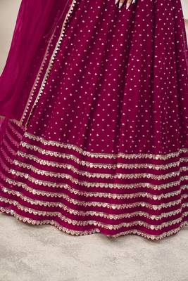 PINK SEQUINS ZARI EMBROIDERED GEORGETTE SEMI STITCHED LEHENGA 5