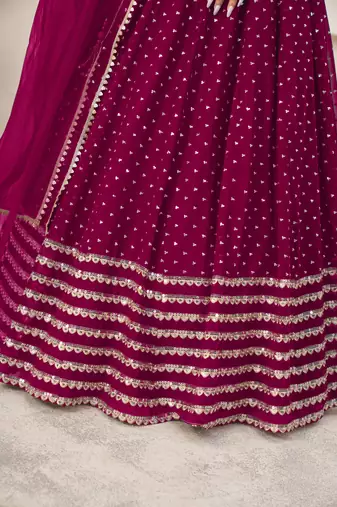 PINK SEQUINS ZARI EMBROIDERED GEORGETTE SEMI STITCHED LEHENGA