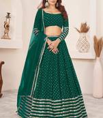 TEAL SEQUINS ZARI EMBROIDERED GEORGETTE SEMI STITCHED LEHENGA