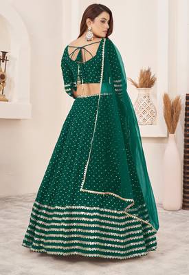 TEAL SEQUINS ZARI EMBROIDERED GEORGETTE SEMI STITCHED LEHENGA 3